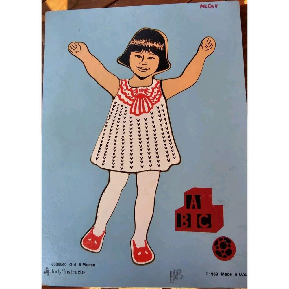 Vintage 1989 Judy Instructo 6‎ Piece Wooden Girl Puzzle Made In USA